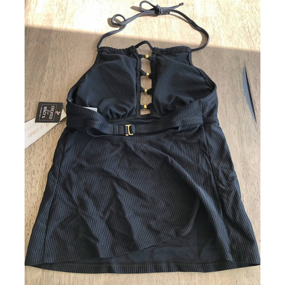 Salt & Cove Black Cutout Halter Ribbed Tankini Top - XS - Picture 7 of 7